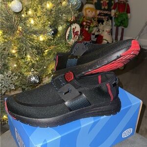 Hey Dude men Black Sneakers with Red Accents